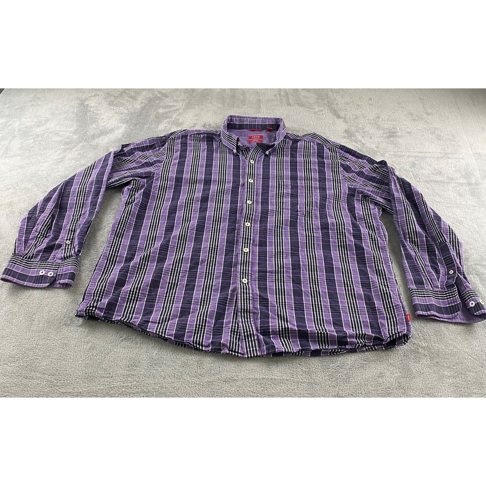 IZOD Mens‎ XXL Slim Fit Purple Black White Striped Button Down Long Sleeve Shirt